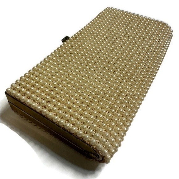 Handbags - Vintage Clutch with Faux “Pearls” and Gold Snap Closure